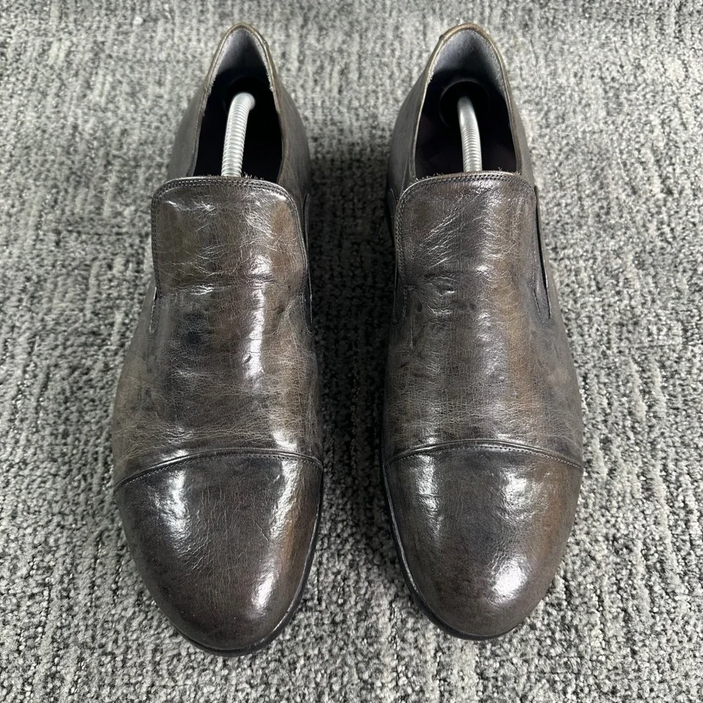 Measponte Loafers Mens Size 45 Grey Brown Italian Leather Cap Toe Made in Italy